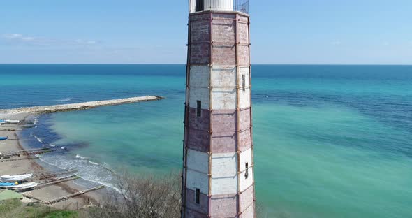 4k aerial footage of the oldest lighthouse on the balkan peninsular, Shabla, Bulgaria