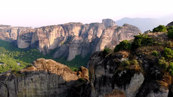 Aero. The Mountains Meteors in Greece. on the Tops of Marvelous Mountains Are Ancient Beautiful