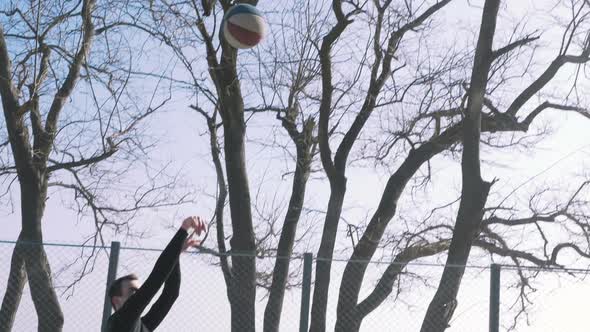 Two Basketball Player Playing Basketball Outdoors Slow Motion