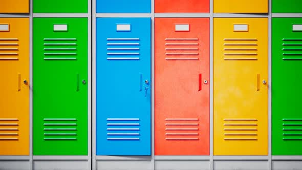 Colourful lockers for students at school or university. Lockers at hall or gym.