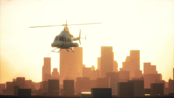 Silhouette Helicopter at City Scape Background