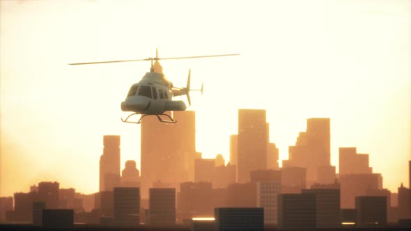 Silhouette Helicopter at City Scape Background alt