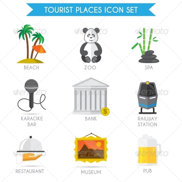 Building Tourism Icons Flat