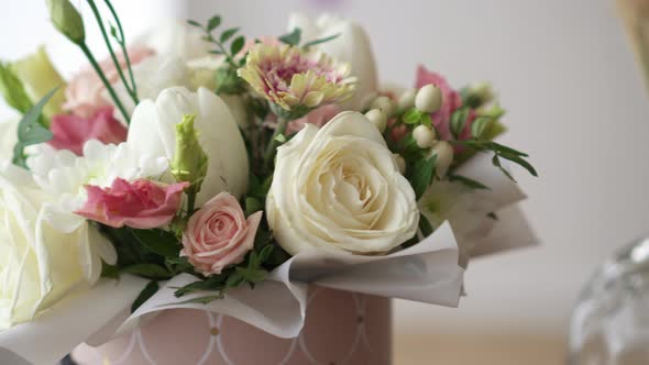 Close-up of a Bouquet of Live Roses