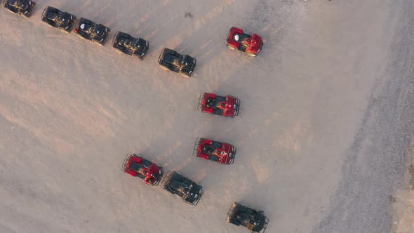 Top View Group of an Empty Quad Bikes on the Road