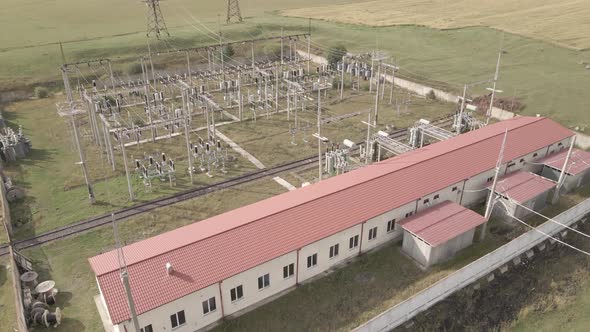 Aerial view of Traction substation of Pokani railway station, Georgia