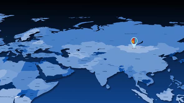 Mongolia Location Tracking Animation On Earth Map