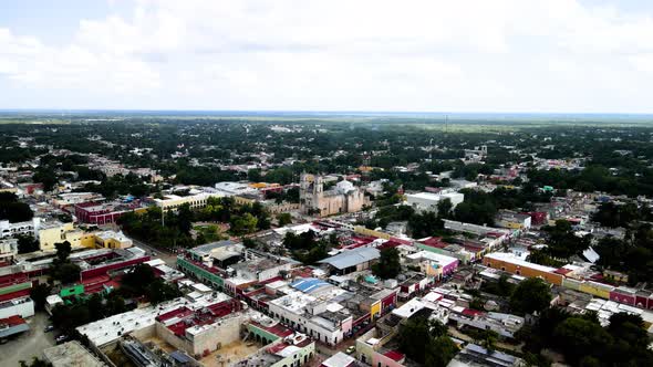 Aerial frontal view of Valladolid, Yucatan, mexico