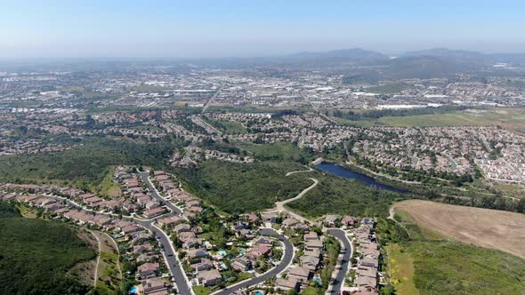 Aerial View of Upper Middle Class Neighborhood Around Double Peak Park in San Marcos