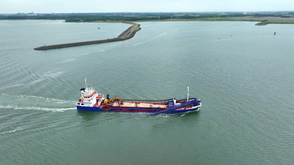 Self Unloading Bulk Carrier Vessel Aerial View