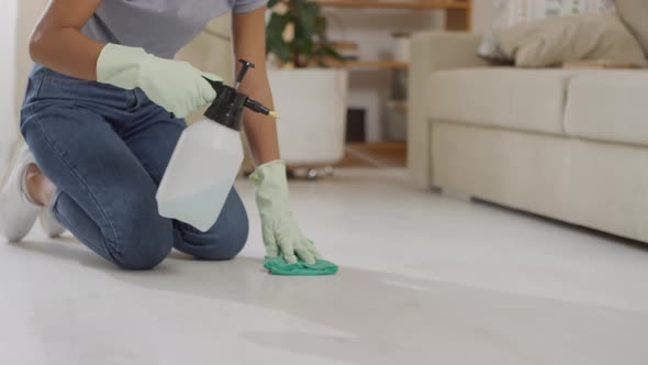 Sequence of Woman Sanitizing Floor at Home