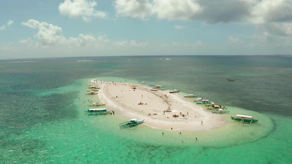 Sandy Island with a Beach and Tourists. Naked Island, Siargao