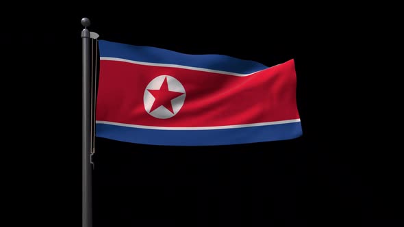 North Korea Flag On Flagpole With Alpha Channel