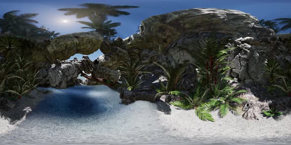 VR 360 Cave Paradise Blue Sea and Sky. Paradise on Beach Tropical Island