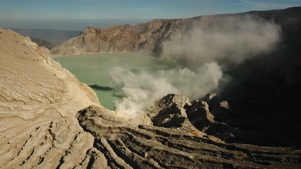 Volcanic Crater Where Sulfur is Mined