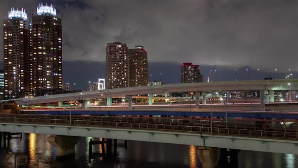 Night Road Traffic City Bridge Tokyo Timelapse
