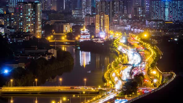 Time lapse of the busy interchange traffic in city