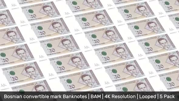 Bosnia and Herzegovina Banknotes Money / Bosnian convertible mark /Currency KM / BAM | 5 Pack | - 4K