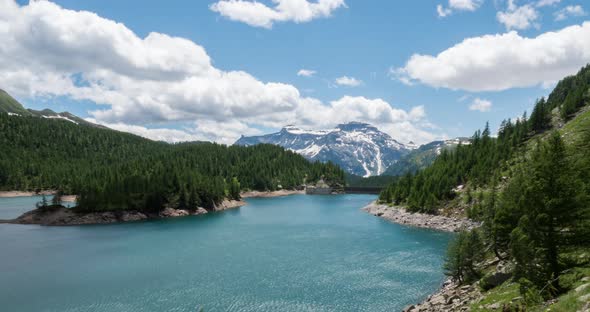 Time Lapse of Mountain Lake Landscape and Dam at Alpe Devero in Devero Valley Piemonte Italy