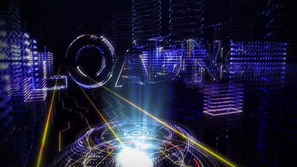 Loading screen for a VR game. Entering a computer environment. 3D graphics alt