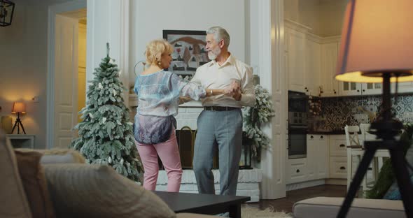 The Old Couple Dancing Near the Christmas Tree