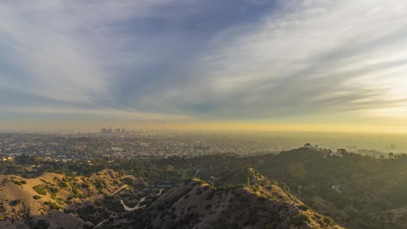 Los Angeles Skyline and Griffith Park at Sunset. California, USA