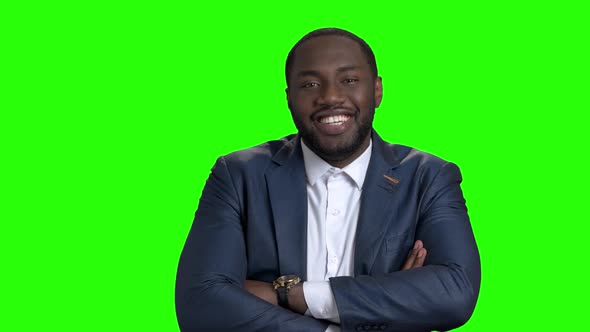 Smiling Afro American Manager on Green Screen