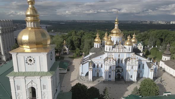 Kyiv. Ukraine: St. Michael's Golden-Domed Monastery. Aerial View. Flat, Gray