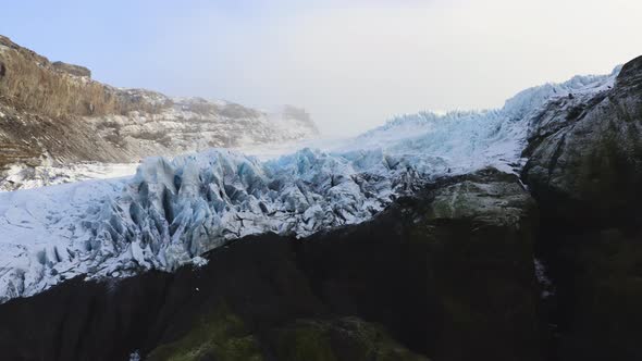 Drone Towards Mountains And Frozen Glacier Of Vatnajokull