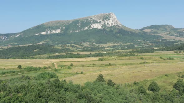 Slowly descending on Stol mountain scenery 4K aerial footage