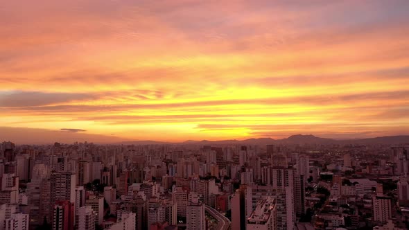 Sunset Sao Paulo Brazil. Panoramic landscape of downtown city building