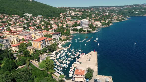 Aerial view of Opatija cityscape during the day, Croatia.