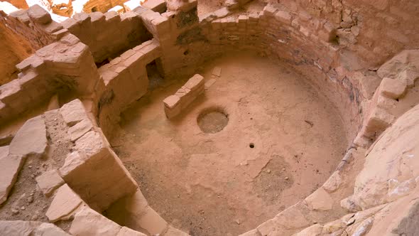 Looking into an Ancestral Puebloan Kiva at Long House in Mesa Verde National Park, handheld