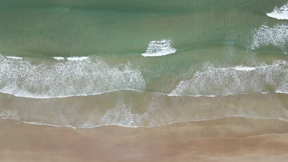 Epic Atlantic ocean tidal strong waves Porthrush beach aerial