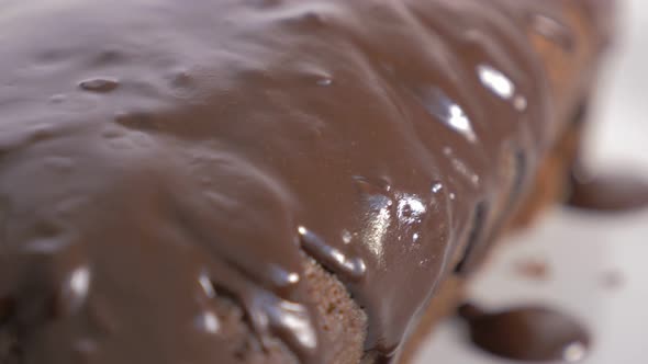 Chocolate cake glaze slow panning 4K 2160p UltraHD footage - Chocolate cake glazed  surface close-up