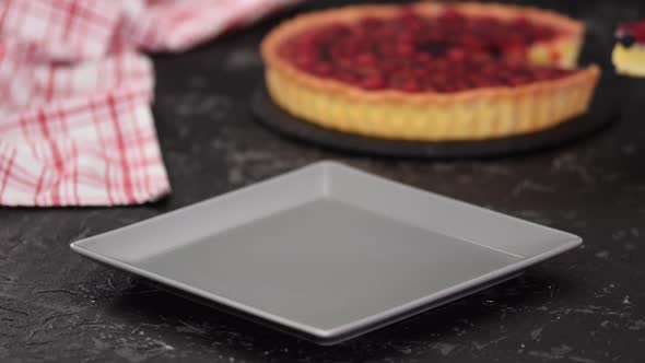 Piece of Berry Tart with Custard and Jelly.