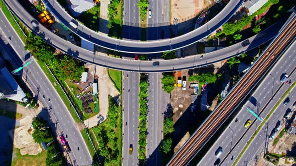 4K : Aerial view shot of fast moving Highway road