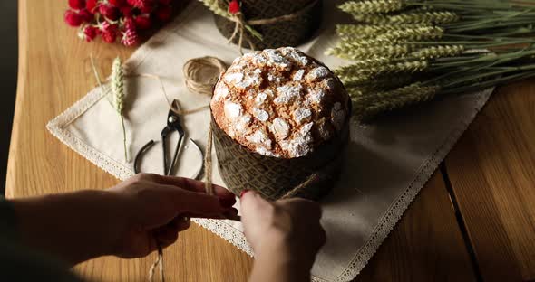 Happy Easter, Woman preparing cake for the Easter holiday