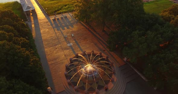 Aerial View of Waterfront Park Fountain in Charleston SC at Sunrise