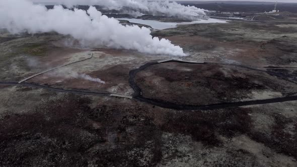 Aerial view of Gunnuhver hot springs in Iceland