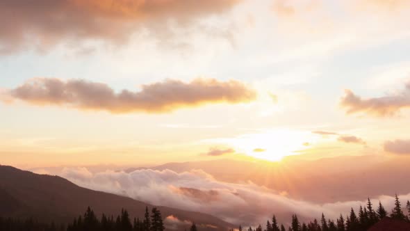 Romantic Colorful Sunrise at the Mountains