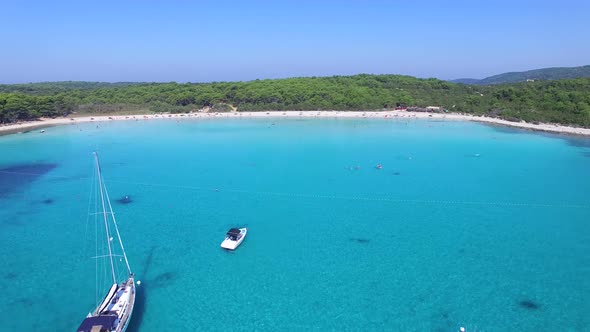 Boating in idyllic coastal scene