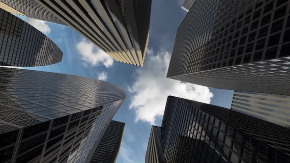 Center of the Business District with High Rise Skyscrapers and Office Buildings