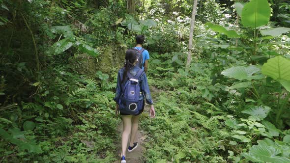 Young Couple Hiking In The Forest