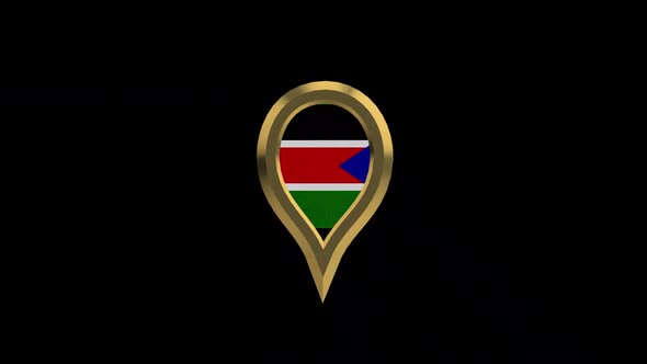 South Sudan Flag 3D Rotating Location Gold Pin Icon