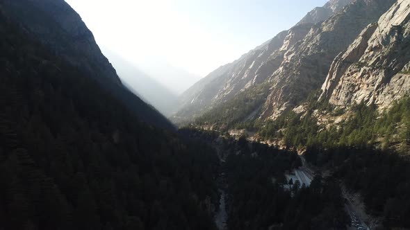 Gangotri valley in the state of Uttarakhand in India seen from the sky