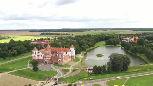 View From the Height of the Mir Castle in Belarus and the Park on a Summer Day