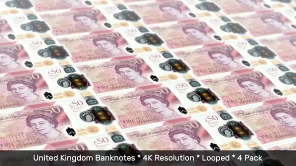 UK Banknotes / United Kingdom Money / British Pounds Sterling £ / GBP 4 Pack - 4K