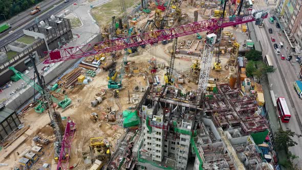 Top down view of construction site in Hong Kong