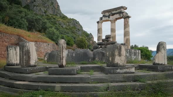 Tholos with Doric Columns at the Athena Pronoia Temple Ruins in Delphi Greece